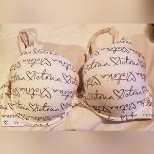 Victoria's Secret White Bra with Black Script Design 38DD